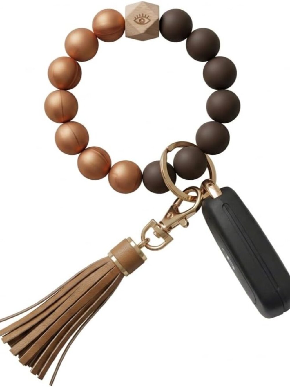 Key Ring Bracelet Car Keychain Holder Wristlet Silicone Women Beaded Bangle Chai
